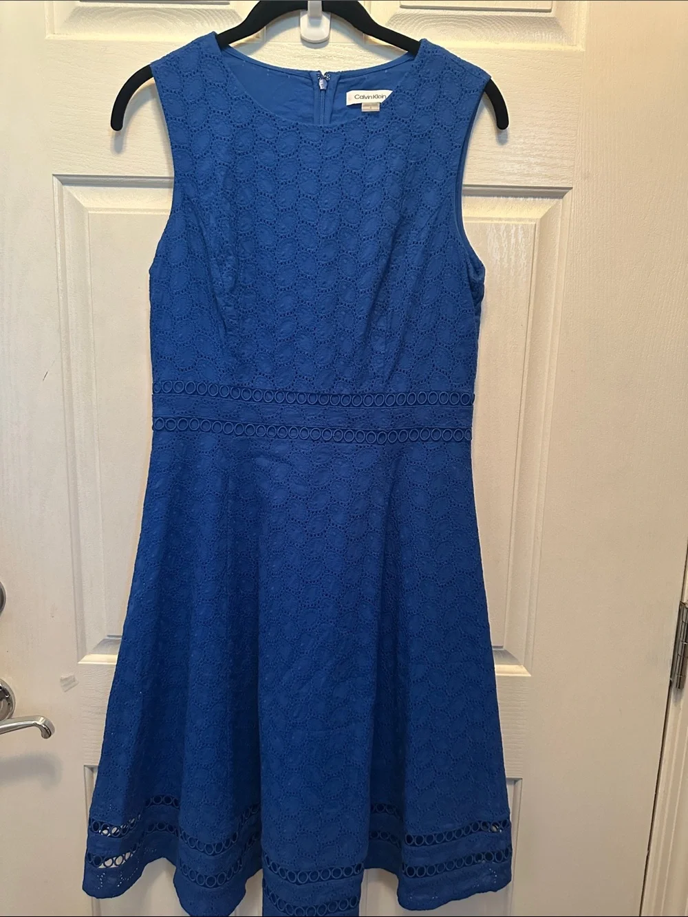 Calvin Klein 100% Cotton Cobalt Blue Lace Fit-and-Flare Dress Lined Size 4 - Picture 1 of 3